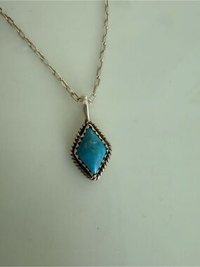 Diamond-Shaped Kingman Turquoise Pendant Necklace in Sterling Silver